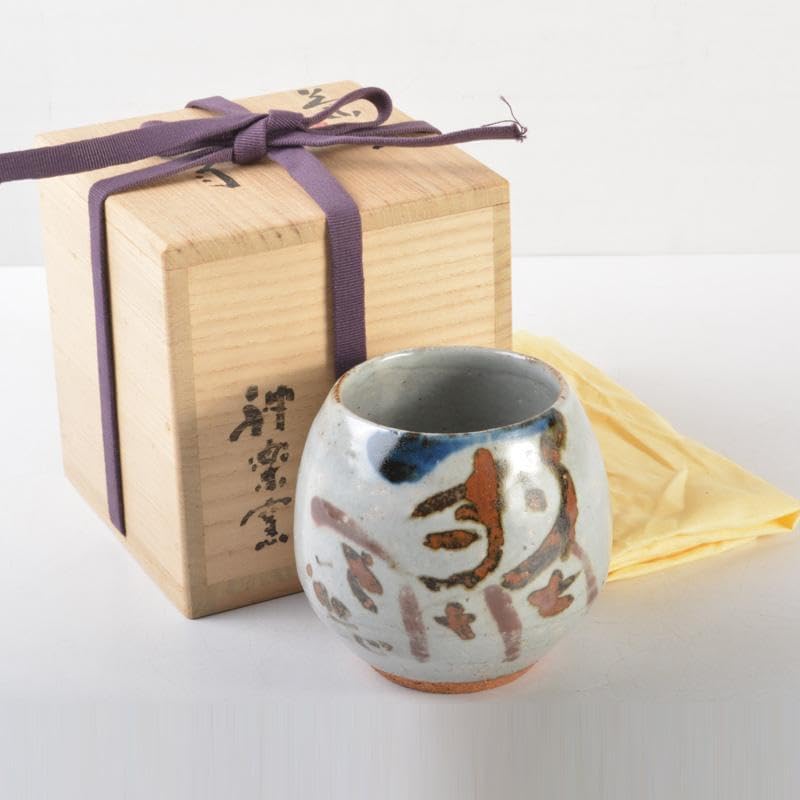 茶道具　神楽窯造　塩笥茶碗　清水公照絵付共箱　C　5373 茶道具 神楽窯造 塩笥茶碗 清水公照絵付共箱 C 5373 茶道具